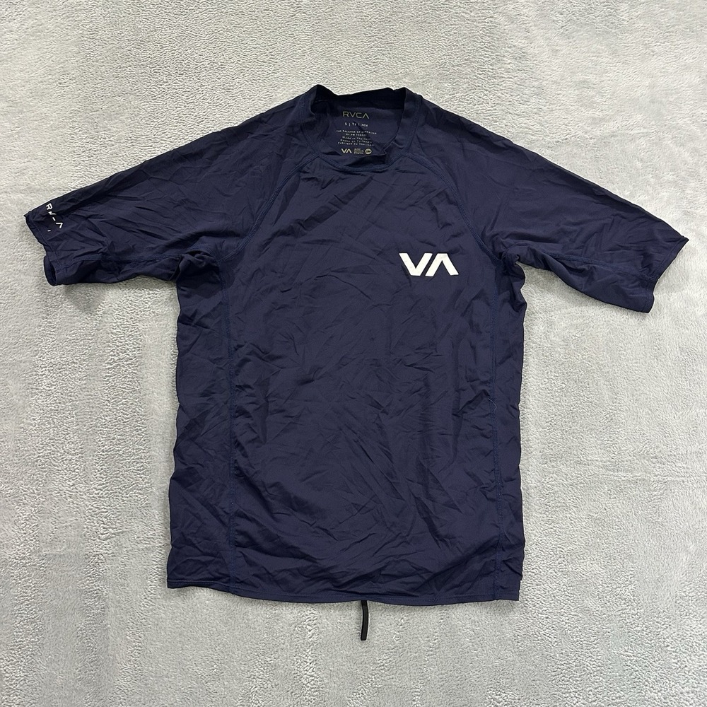 RVCA TShirt Men Small Blue White Logo Balance of Opposites Nylon Activewear